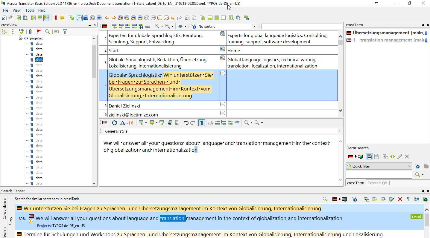 TYPO3 XML in Across