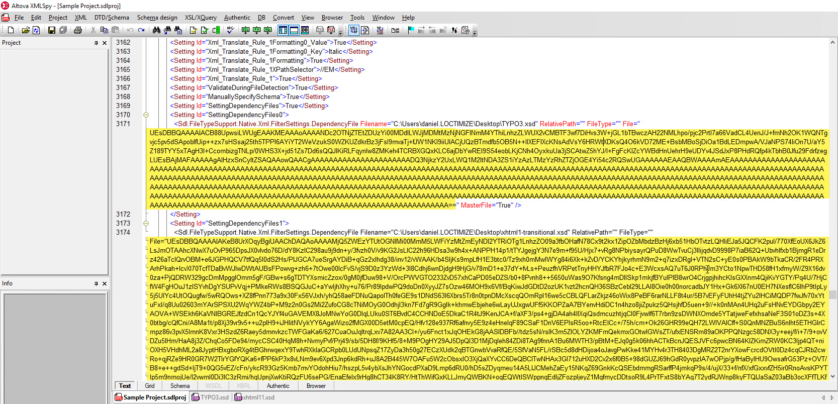 SDL Trados Studio项目中嵌入的XSD文件。
